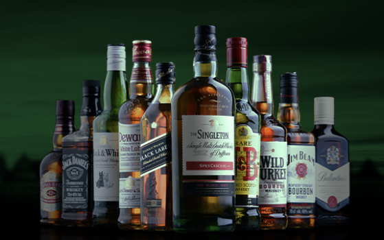 Johnnie Walker * Ballantine’s * Jim Beam * Moet * Dom Perignon * Famous Grouse * Macallan * Bacardi Breezer* Jameson* Proper Twelve * Bushmill’s * Jack Daniel’s * Absolut * Jose Cuervo * Talisker * Glenfiddich * Hennessy * Clase Azul * Chivas Regal * Martell * Corona * Heineken * Paulaner * Carlsberg * and many more